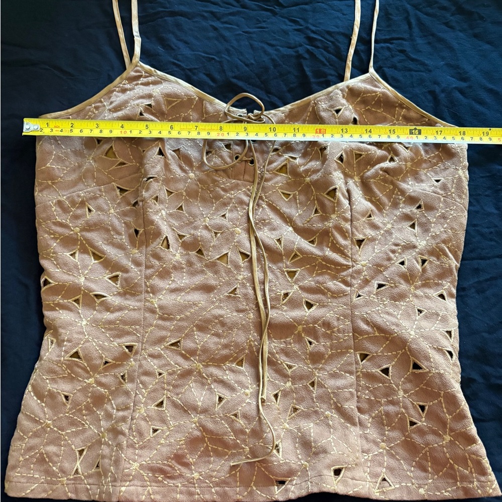 Brown Eyelet Lace-Up Suede-Look Spaghetti Strap Camisole - Picture 10 of 15